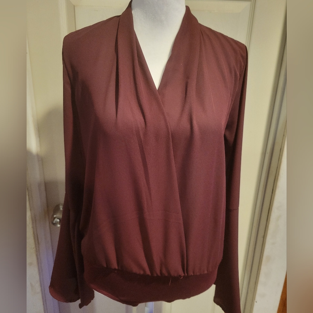 Burgundy bell long sleeve body suit blouse